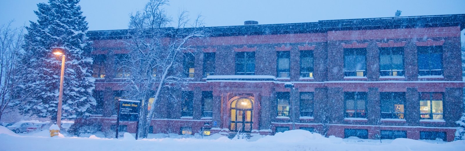 Academic Office Building in the winter.