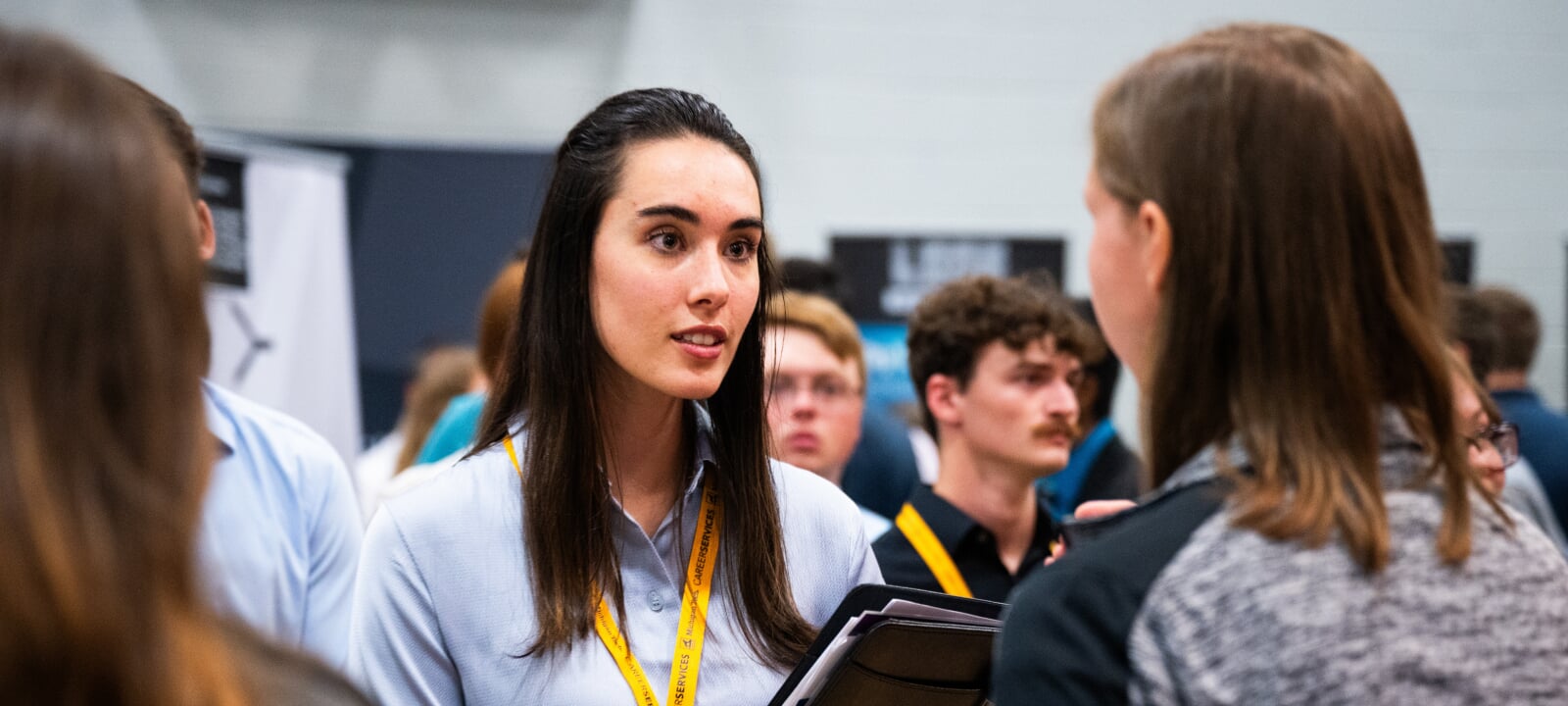 Student interviewing with employer