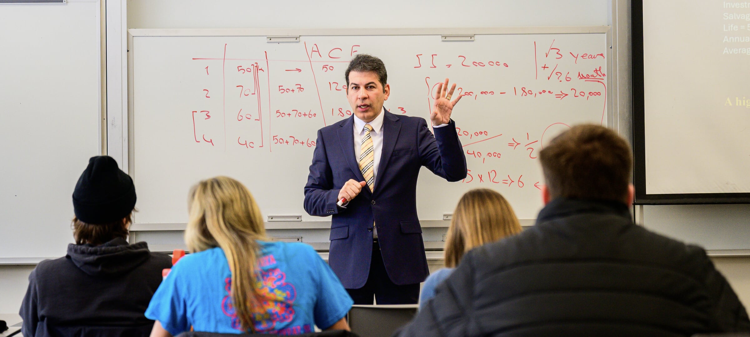 Prof Ehsan Heshmatzadeh explaining a topic in front of the classroom
