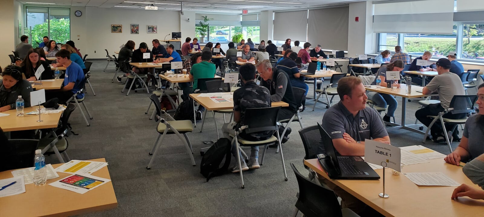 students working in groups in a classroom setting