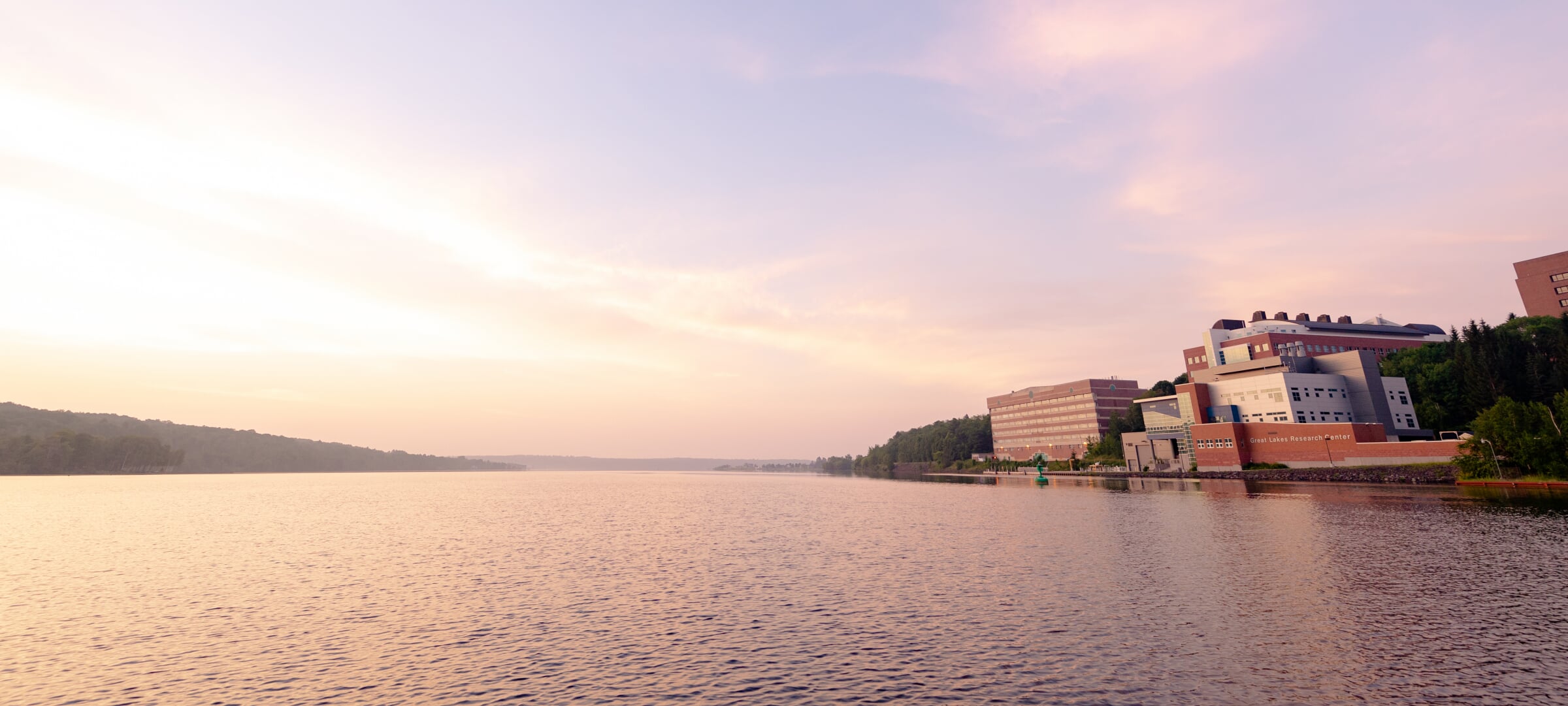 The GLRC building sits on the shoreline of Michigan Tech's campus 