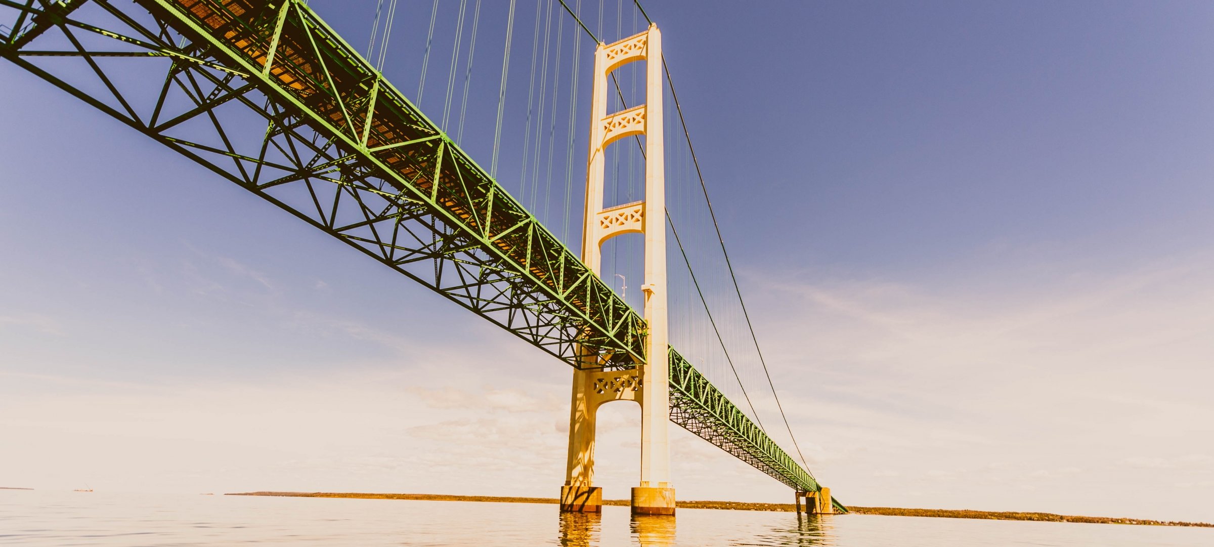 The Mackinac Bridge viewed from the water.