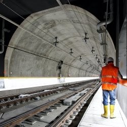 An engineering in a subway tunnel.