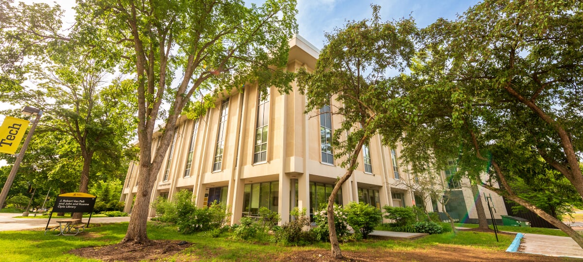 Photo of the outside of the library building.