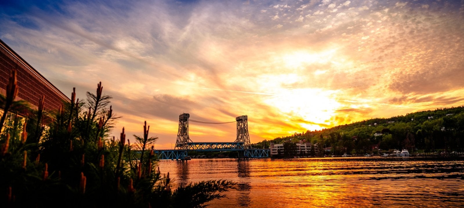 Lift bridge at sunset