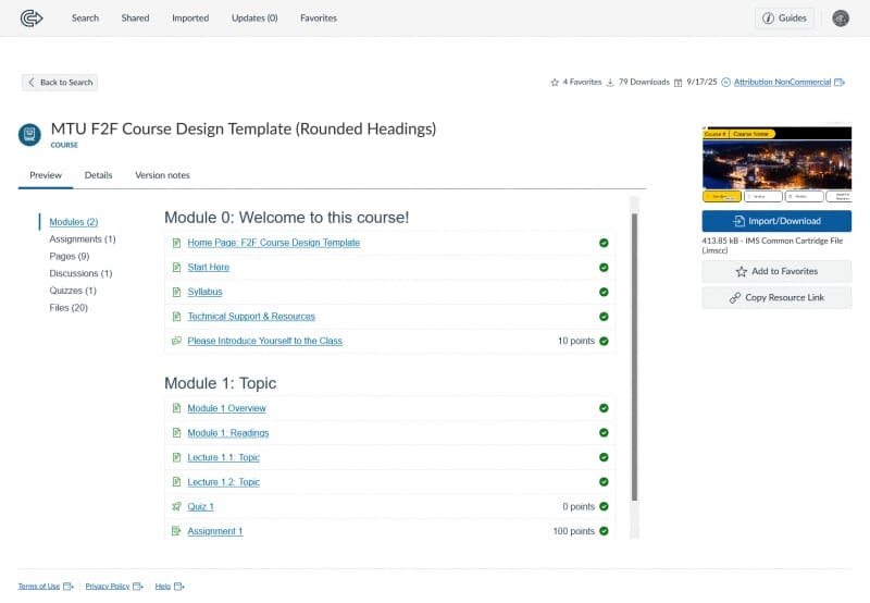 Screenshot of template page showing download button on right side of the screen.