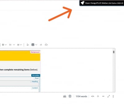 Screenshot showing location of DesignPLUS launch button, which is a black button with a rocketship icon in the upper right corner of the browser window.