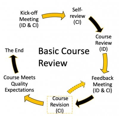 Flow diagram showing the 6 steps of the basic review process
