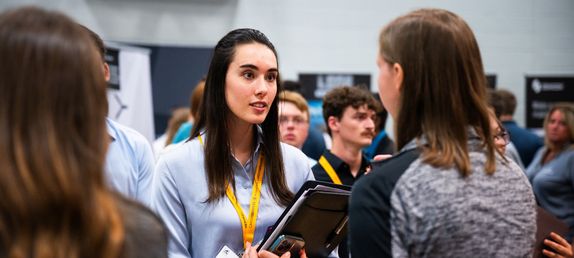 A member of MTU's career services team talking to someone