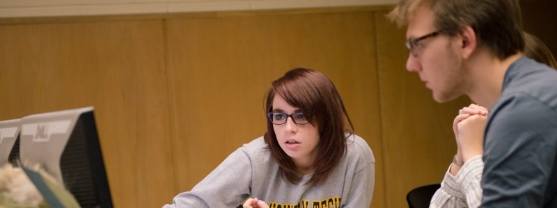Students interact in a common learning center.