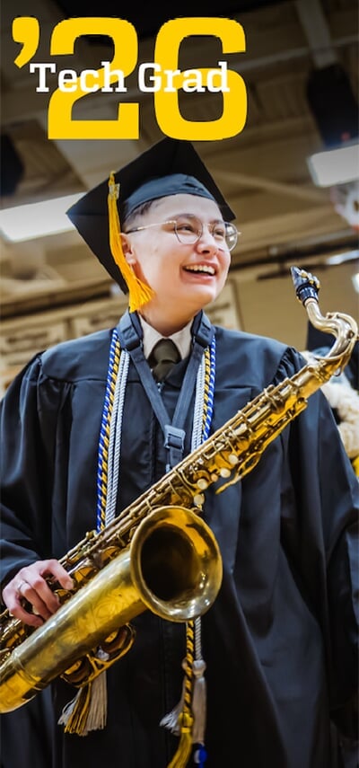 Sample Snapchat lens with Tech Grad in front of '26 at the top.