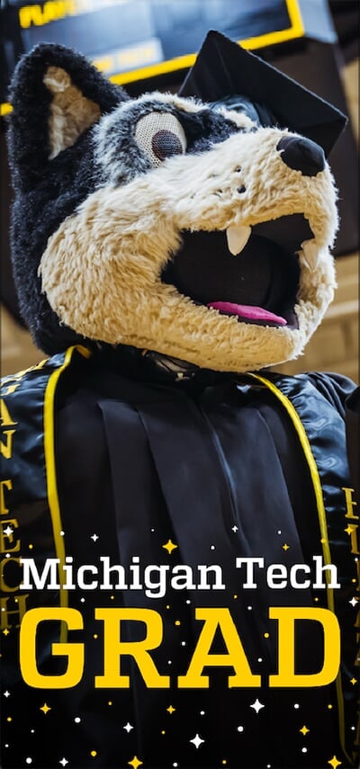 Sample Snapchat filter with Michigan Tech Grad and sparkles at the bottom.