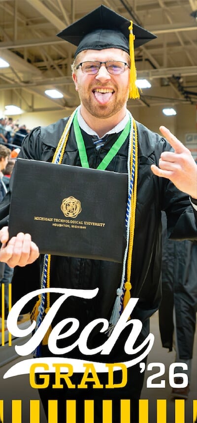 Sample Snapchat filter with Tech Grad '26 at the bottom with a row of vertical stripes.