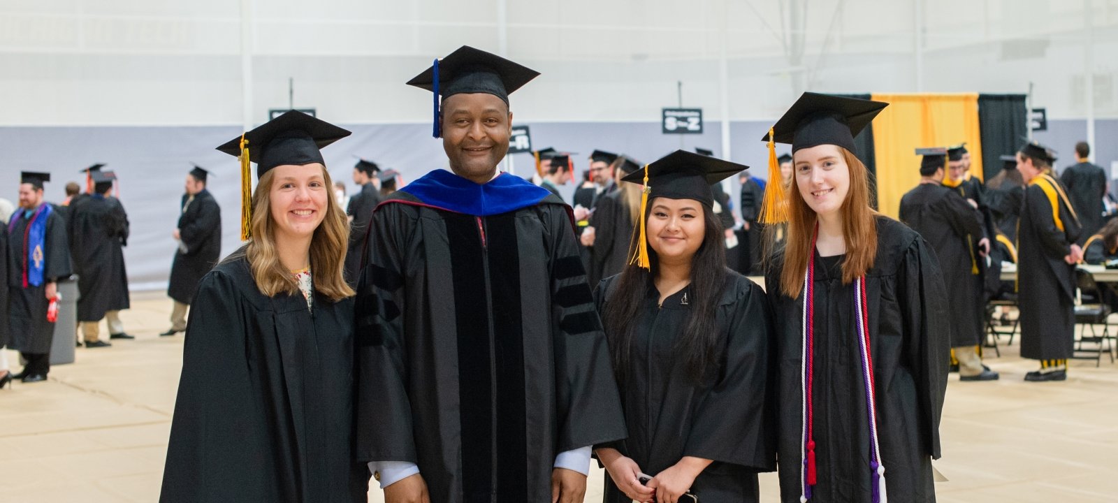 Students lined up for commencement rehersal