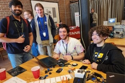 (Left to right) Dev Sanghani, MS in Cybersecurity student; Ryan Klemm, BS in Cybersecurity student; Josh Stiebel, BS in Computer Science student; and Noah Holland, BS in Cybersecurity student
