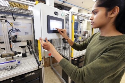 A mechatronics student in the lab