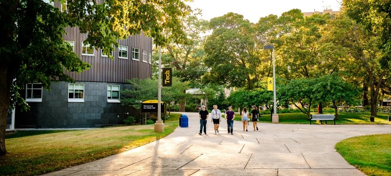 The Michigan Tech campus and Rekhi Hall