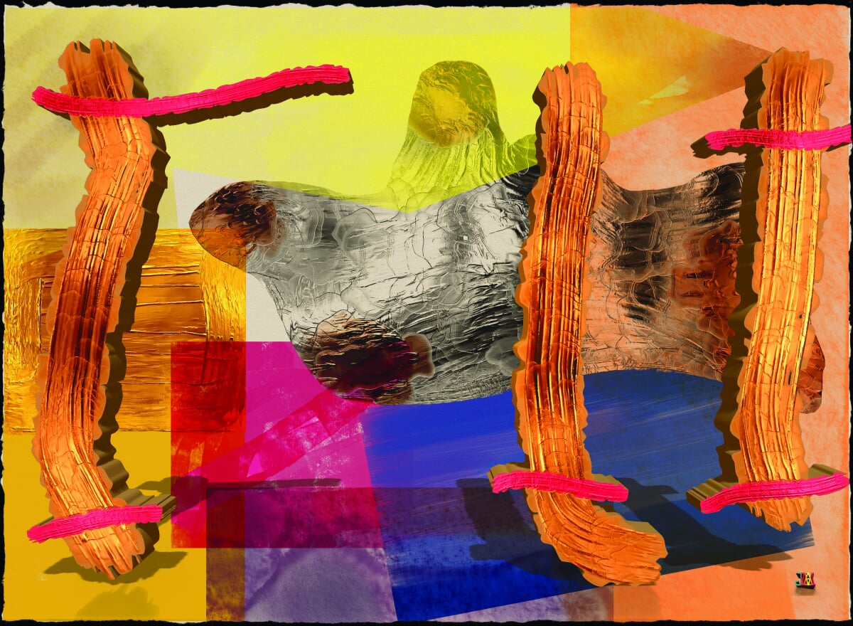 Gold 3D Brushstrokes abstract artwork.