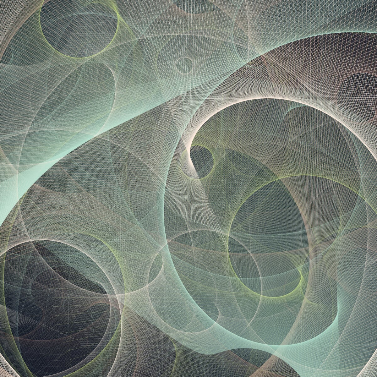 Assistant Professor artwork featuring spirals of pinks and varying shades of green on a dark background.