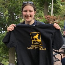Female student with Computing t-shirt