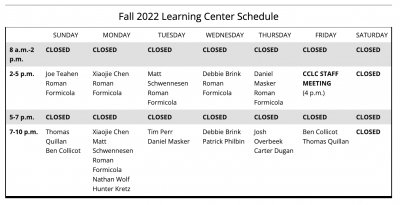 Computing Learning Center schedule