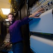 Person standing in server room