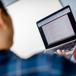 Person typing on a laptop.