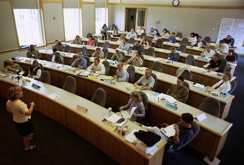 Lecture hall full of professors