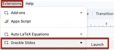 Grackle Slide extension menu
