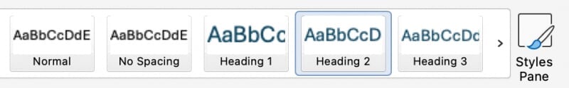 Screenshot of styles ribbon in Mocrosoft Word