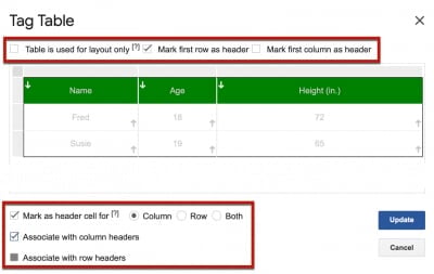 Grackle Docs table editor interface