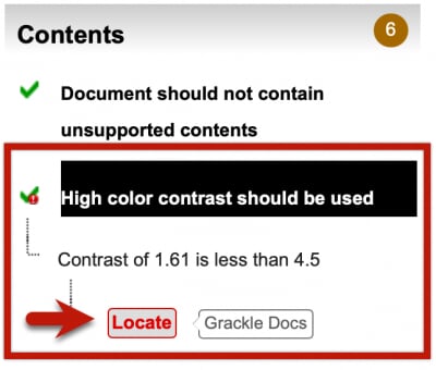 Grackle Doc extension showing the color contrast error
