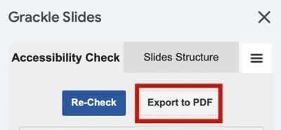 Export to PDF button in Grackle Slides