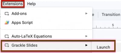 Grackle Slide extension menu