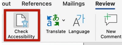Check accessibilty assistant in Word Review ribbon
