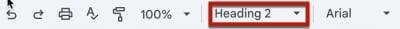 Heading styles menu in Google Docs toolbar