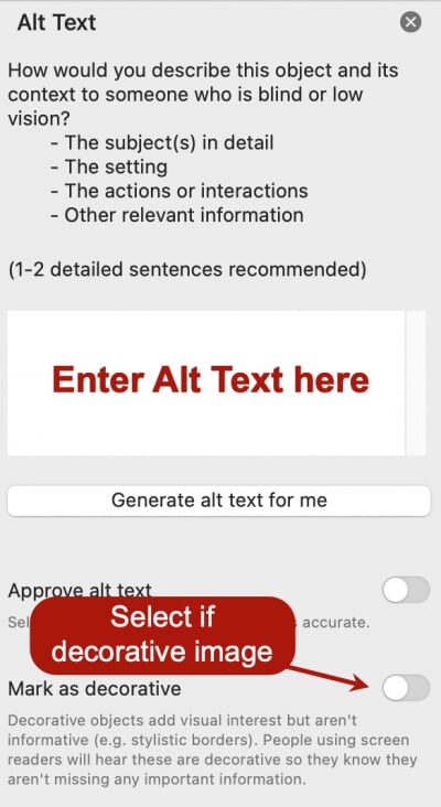 Alt Text menu in Microsoft Word