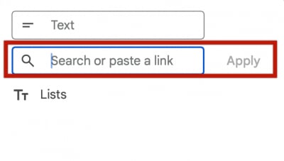 Link tool dialog in Google Docs
