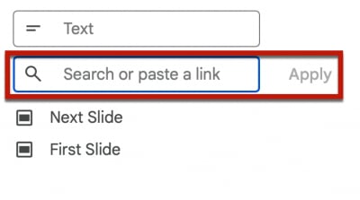 Google Slide link dialog