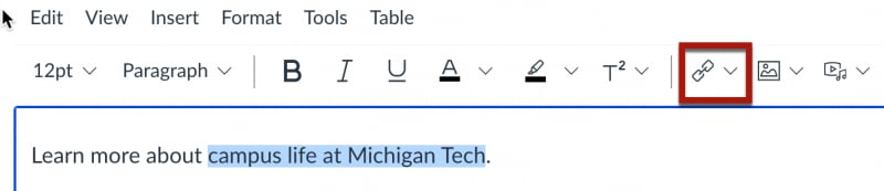 Link tool in the Canvas rich content editor