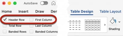 Table Design tool in Word