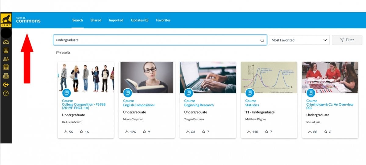 Screenshot of Canvas Commons.