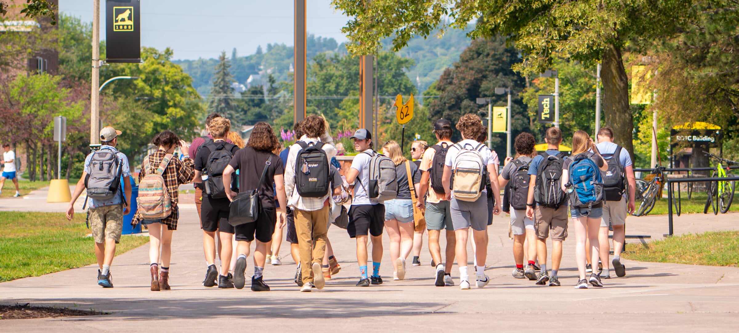 group of students walking on campus