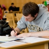 Student working on homework in the Library.