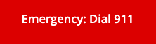Red box with white text of Emergency: Dial 911.