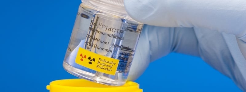 Radioactive liquid in a safety container.