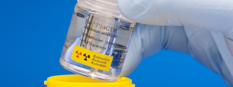 Radioactive liquid in a safety container.