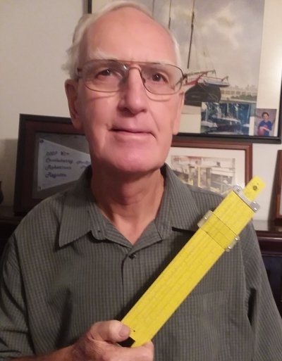 Rick Sorensen with his slide rule.