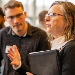 Judges meet students at Design Expo.