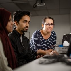 Faculty member mentoring students.